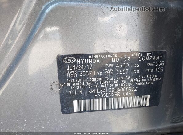 KMHE34L39HA068972 2017 HYUNDAI SONATA HYBRID Gray 