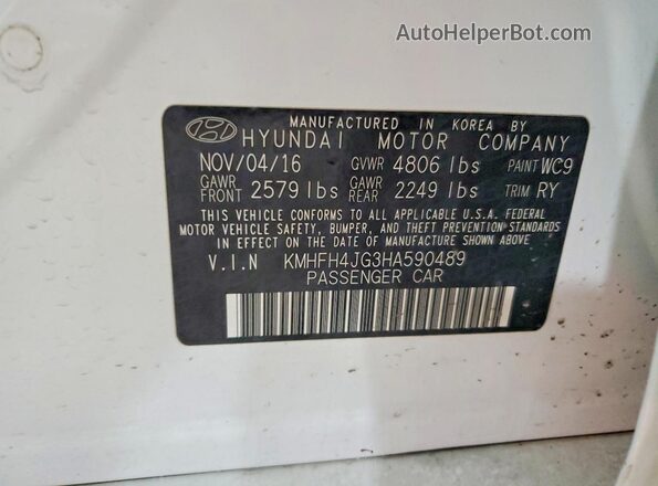 KMHFH4JG3HA590489 2017 HYUNDAI AZERA White Vista del compartimento del motor