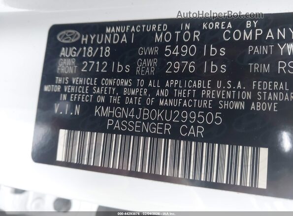 KMHGN4JB0KU299505 2019 GENESIS G80 Белый Вид подкапотного пространства