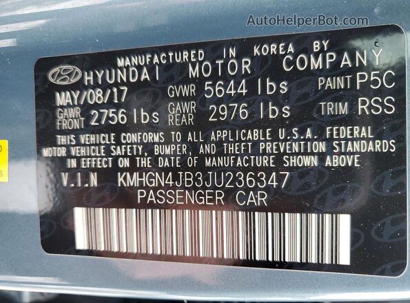 KMHGN4JB3JU236347 2018 GENESIS G80 Teal 