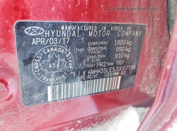 KMHH35LE5JU007188 2018 HYUNDAI ELANTRA Red Widok naklejki z numerem VIN
