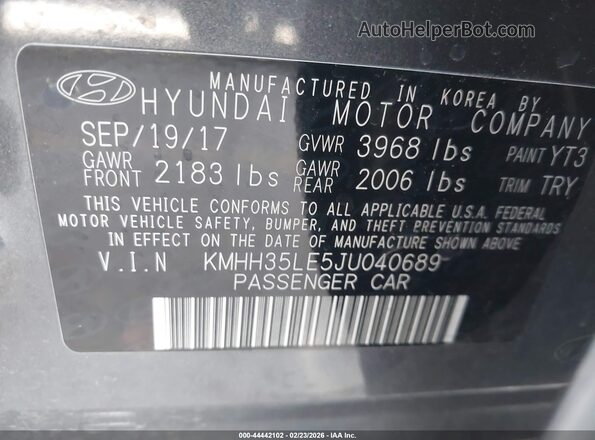 KMHH35LE5JU040689 2018 HYUNDAI ELANTRA GT Gray 