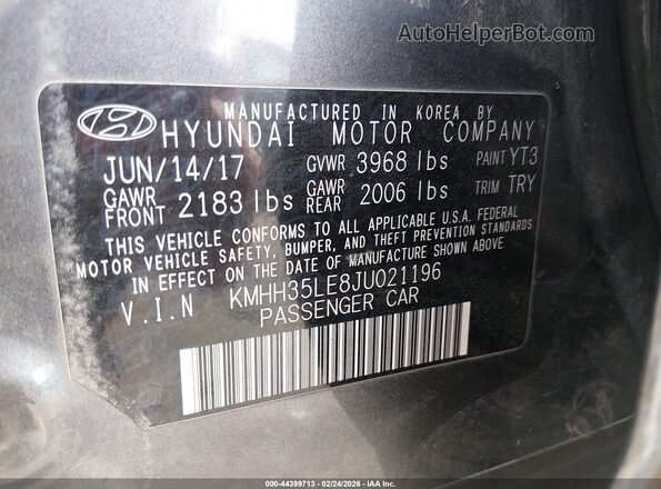 KMHH35LE8JU021196 2018 HYUNDAI ELANTRA GT Серый Вид подкапотного пространства