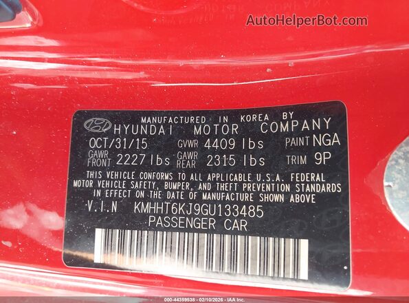KMHHT6KJ9GU133485 2016 HYUNDAI GENESIS Красный Вид подкапотного пространства