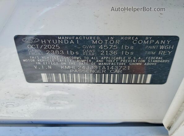 KMHL24JJ3TA143721 2026 HYUNDAI SONATA White VIN կոդի պիտակի տեսք