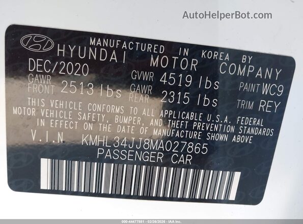 KMHL34JJ8MA027865 2021 HYUNDAI SONATA White 