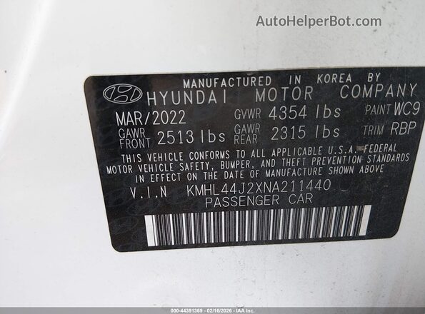 KMHL44J2XNA211440 2022 HYUNDAI SONATA Белый Вид подкапотного пространства