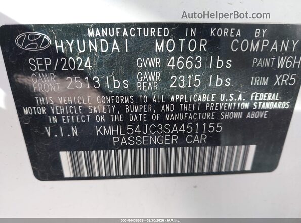KMHL54JC3SA451155 2025 HYUNDAI SONATA White Engine compartment view