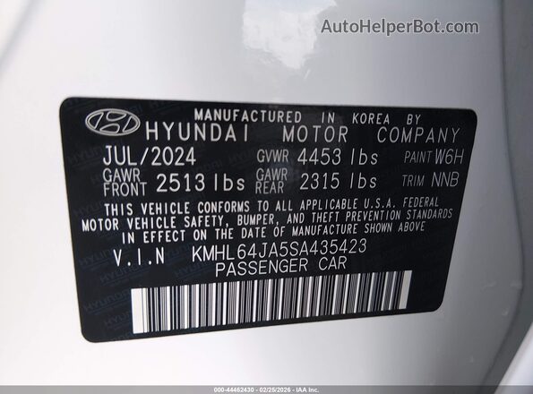 KMHL64JA5SA435423 2025 HYUNDAI SONATA White Engine compartment view