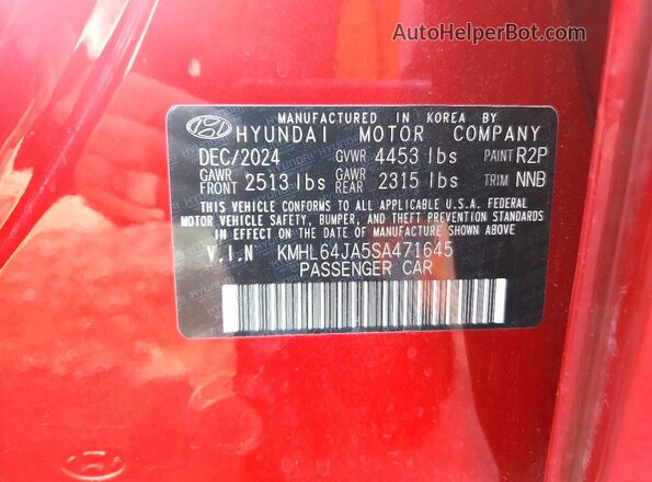 KMHL64JA5SA471645 2025 HYUNDAI SONATA Red VIN sticker view