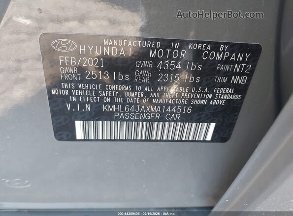 KMHL64JAXMA144516 2021 HYUNDAI SONATA Gray 