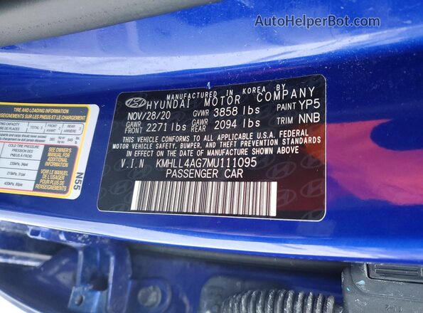 KMHLL4AG7MU111095 2021 HYUNDAI ELANTRA Blue Вид підкапотного простору
