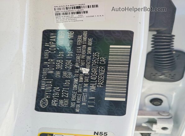 KMHLL4DG4RU795235 2024 HYUNDAI ELANTRA White VIN կոդի պիտակի տեսք