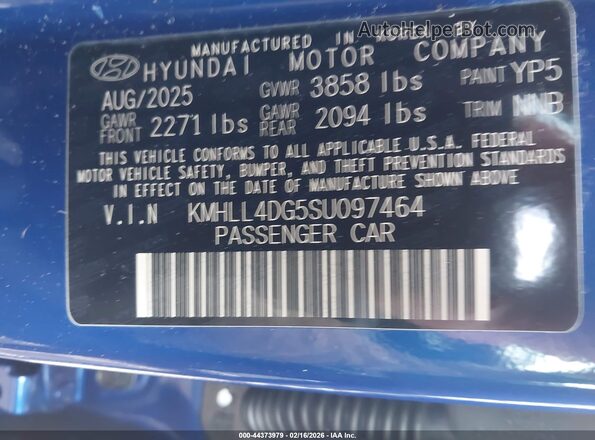 KMHLL4DG5SU097464 2025 HYUNDAI ELANTRA Blue Vista del compartimento del motor