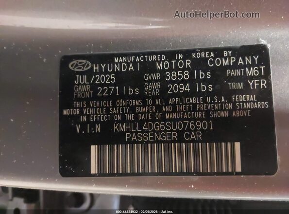 KMHLL4DG6SU076901 2025 HYUNDAI ELANTRA Gray Widok komory silnika