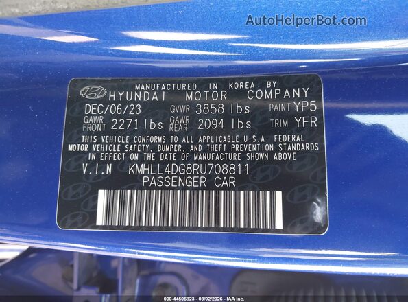 KMHLL4DG8RU708811 2024 HYUNDAI ELANTRA Blue Շարժիչի բաժամունքի տեսք