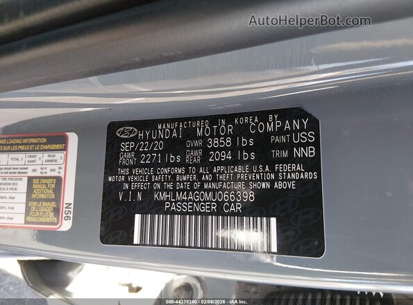 KMHLM4AG0MU066398 2021 HYUNDAI ELANTRA Gray 