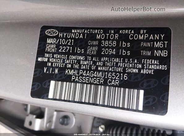 KMHLP4AG4MU165216 2021 HYUNDAI ELANTRA Gray Vista del compartimento del motor
