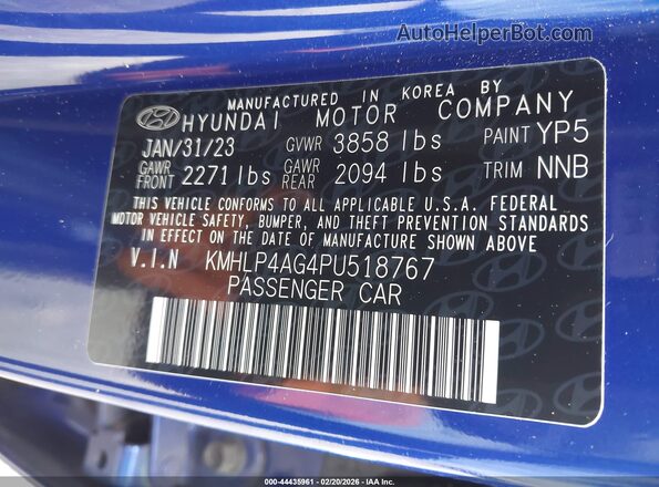 KMHLP4AG4PU518767 2023 HYUNDAI ELANTRA Blue 