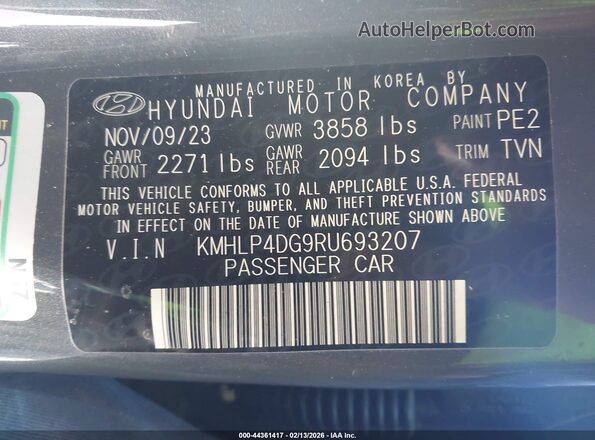 KMHLP4DG9RU693207 2024 HYUNDAI ELANTRA Gray Engine compartment view