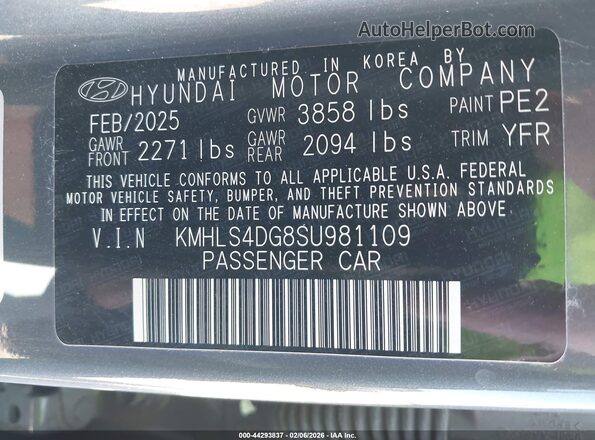 KMHLS4DG8SU981109 2025 HYUNDAI ELANTRA Gray Widok komory silnika