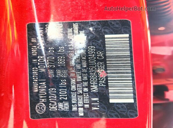 KMHRB8A35LU034999 2020 HYUNDAI VENUE Red Widok komory silnika