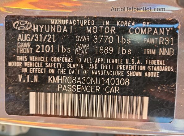 KMHRC8A30NU140308 2022 HYUNDAI VENUE Gray 
