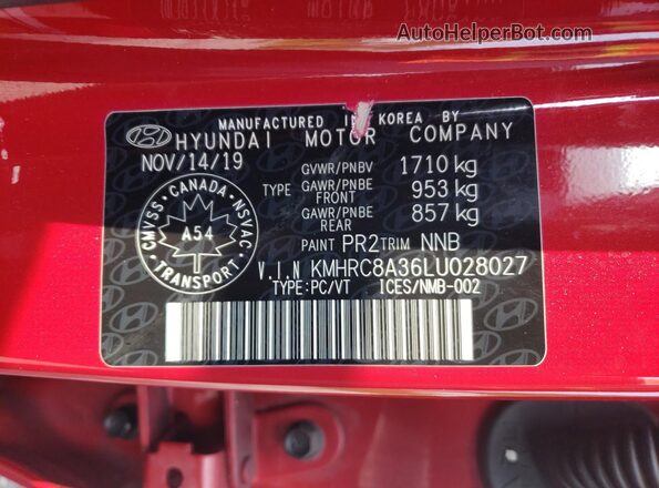 KMHRC8A36LU028027 2020 HYUNDAI VENUE Red 