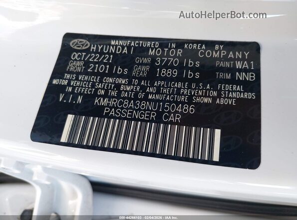 KMHRC8A38NU150486 2022 HYUNDAI VENUE White Շարժիչի բաժամունքի տեսք