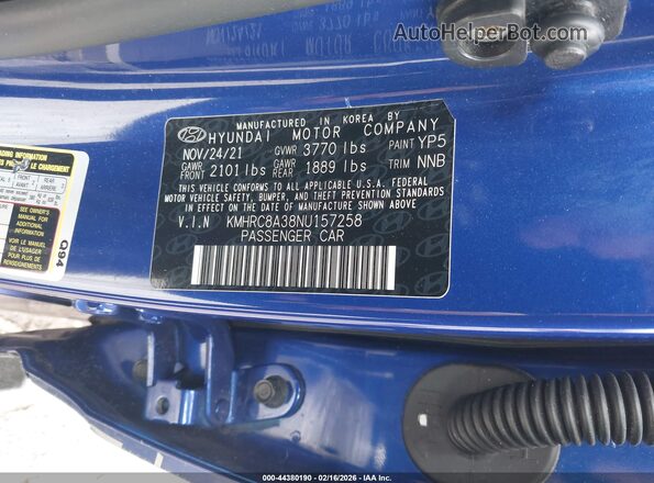 KMHRC8A38NU157258 2022 HYUNDAI VENUE Blue ძრავის განყოფილების ხედი