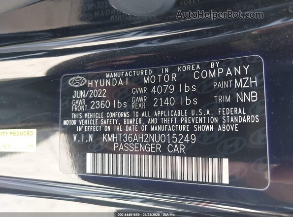 KMHT36AH2NU015249 2022 HYUNDAI VELOSTER N Black Շարժիչի բաժամունքի տեսք