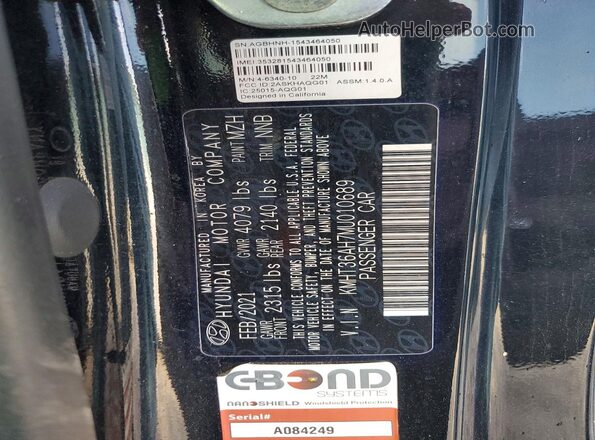 KMHT36AH7MU010689 2021 HYUNDAI VELOSTER Black Вид наклейки з VIN-кодом
