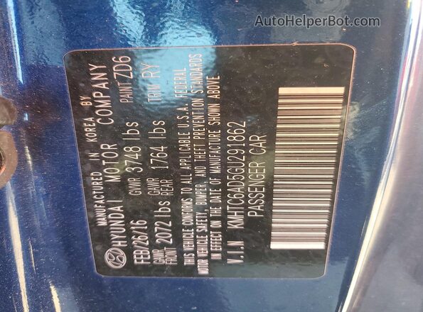 KMHTC6AD5GU291862 2016 HYUNDAI VELOSTER Синий Вид подкапотного пространства