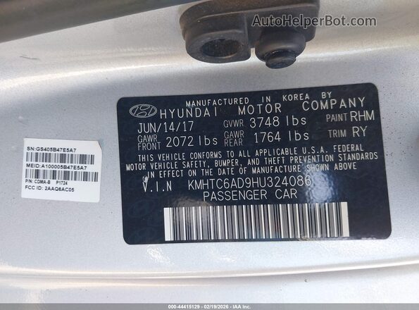 KMHTC6AD9HU324086 2017 HYUNDAI VELOSTER Silver 
