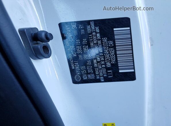 KMHTC6AE4HU310346 2017 HYUNDAI VELOSTER Белый Вид наклейки с VIN-кодом