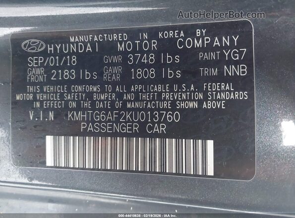 KMHTG6AF2KU013760 2019 HYUNDAI VELOSTER Серый 