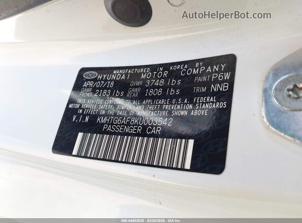 KMHTG6AF8KU003542 2019 HYUNDAI VELOSTER White 