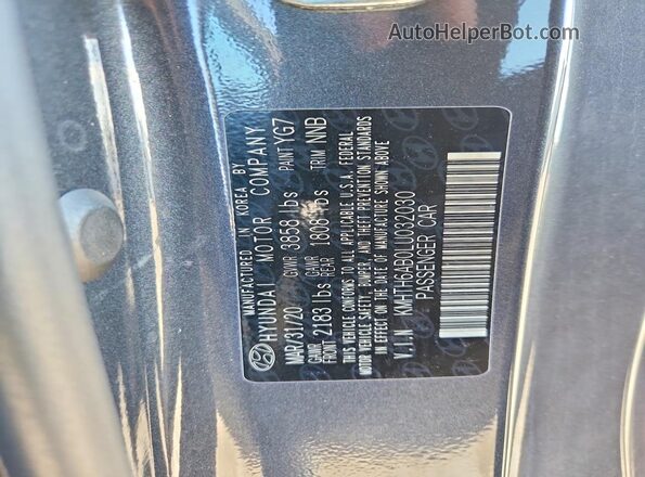 KMHTH6AB0LU032030 2020 HYUNDAI VELOSTER Gray 