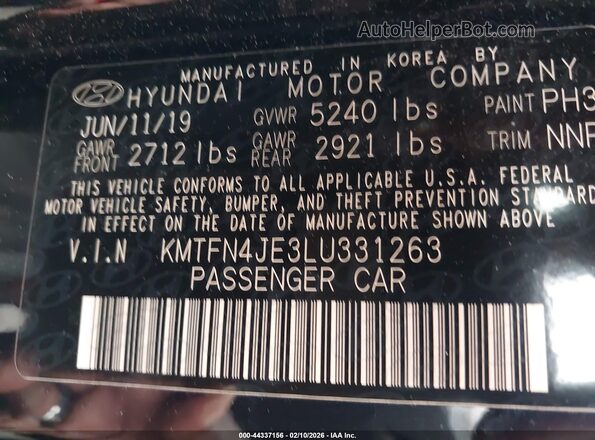 KMTFN4JE3LU331263 2020 GENESIS G80 Black Engine compartment view