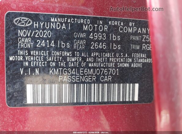 KMTG34LE6MU076701 2021 GENESIS G70 Красный Вид подкапотного пространства