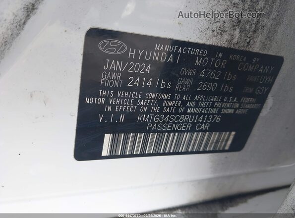 KMTG34SC8RU141376 2024 GENESIS G70 White Вид підкапотного простору