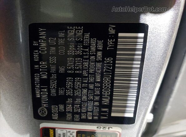KMUHBDSB8RU172136 2024 GENESIS GV80 Silver Widok naklejki z numerem VIN