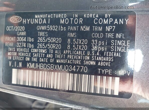 KMUHBDSBXMU034770 2021 GENESIS GV80 Gray Շարժիչի բաժամունքի տեսք