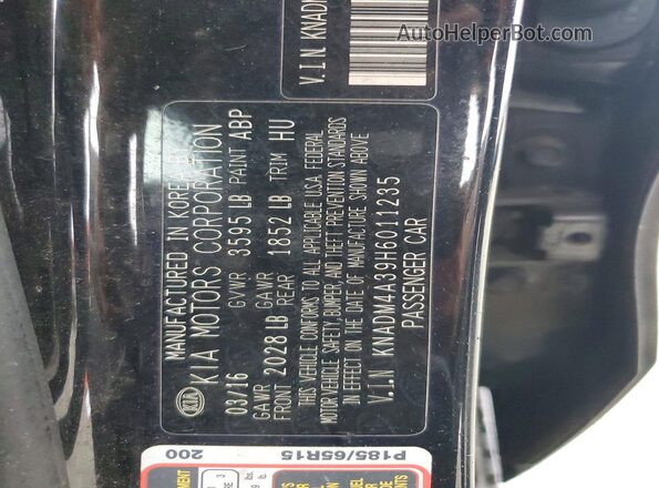KNADM4A39H6011235 2017 KIA RIO Black 
