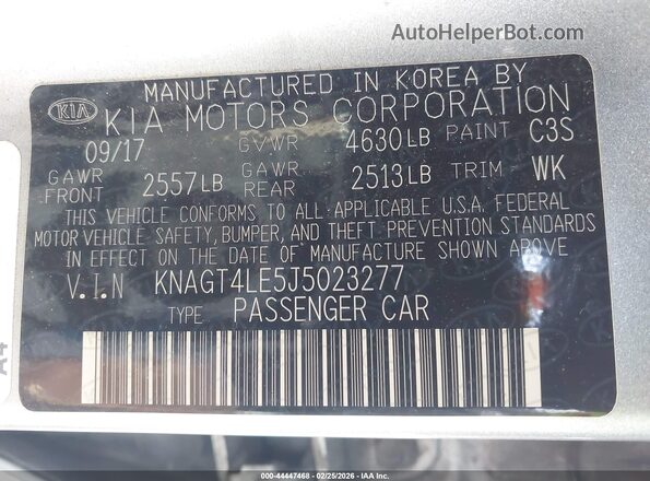 KNAGT4LE5J5023277 2018 KIA OPTIMA HYBRID Gray 