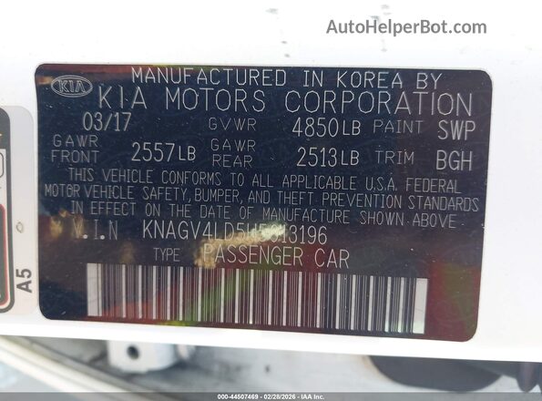 KNAGV4LD5H5013196 2017 KIA OPTIMA PLUG-IN HYBRID White Widok komory silnika