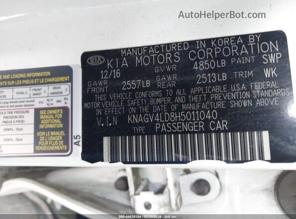 KNAGV4LD8H5011040 2017 KIA OPTIMA PLUG-IN HYBRID White Вид підкапотного простору