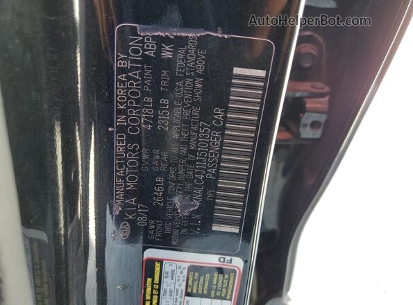 KNALC4J11J5101357 2018 KIA CADENZA Black VIN կոդի պիտակի տեսք