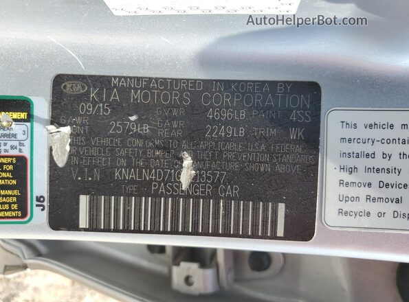KNALN4D71G5213577 2016 KIA CADENZA Silver VIN კოდის სტიკერის ხედი