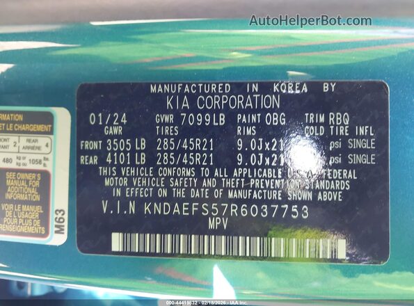 KNDAEFS57R6037753 2024 KIA EV9 Синий Вид подкапотного пространства